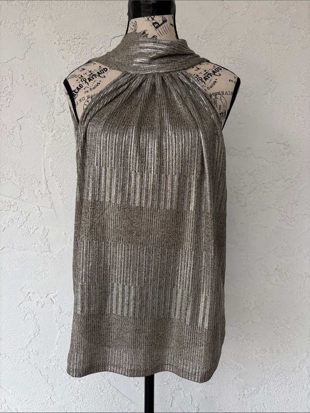 bishop + young Metallic Silver Ribbed Halter Top